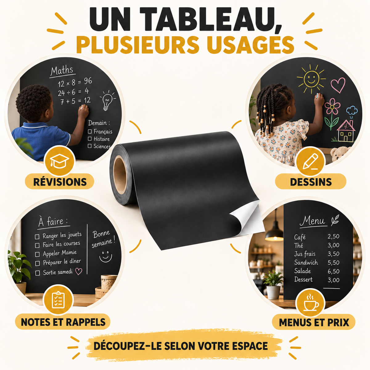 Mur-École – révisions, dessins, notes, menus et prix