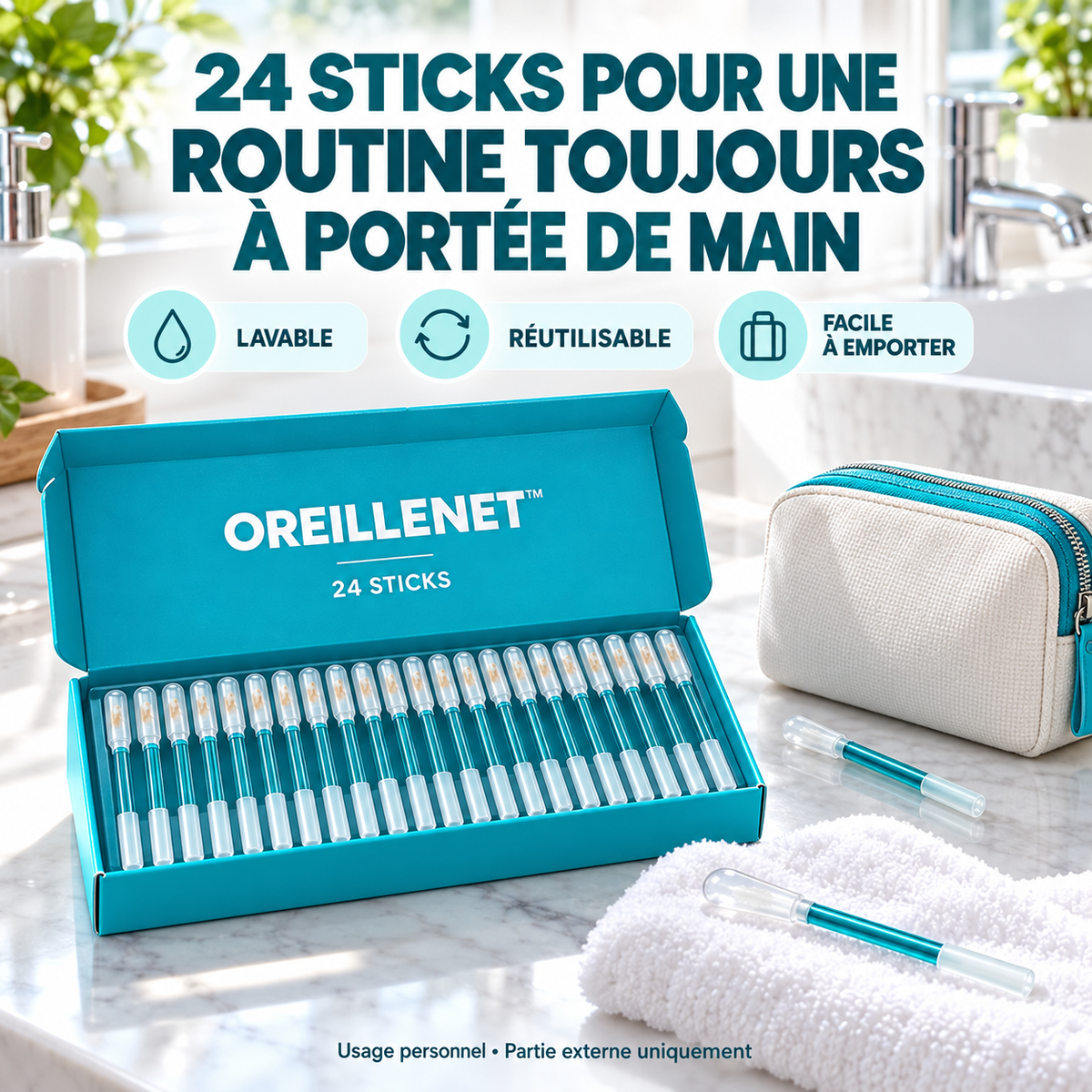 Kit OreilleNet de 24 sticks lavables et réutilisables